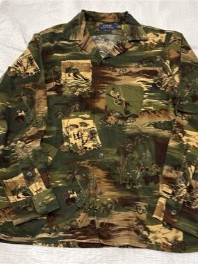 Polo by Ralph Lauren Olive & Brown Tropical Print Lightweight Shirt Jacket